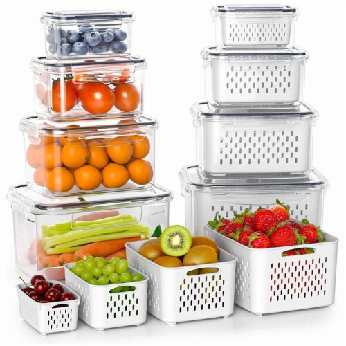Organizzatore per frutta e verdura con doppio scolapiatti, confezione da 8 pezzi