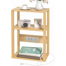 Bamboo 3-Tier Side Table with USB Charging Station