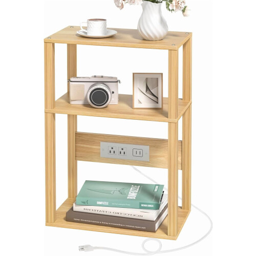Bamboo 3-Tier Side Table with USB Charging Station