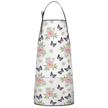 Floral Print Cotton Linen Apron with Pockets 33x27 Inch