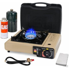 Campingfornuis met dubbele brandstof (butaan/propaan), 7800 BTU, kaki