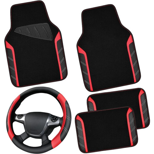 Set composto da coprivolante in pelle e tappetini in microfibra.