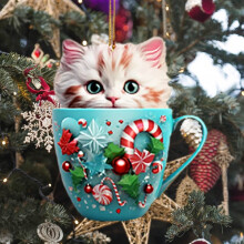 Adorno navideño de gato impreso en 3D, acrílico, 1 pieza.