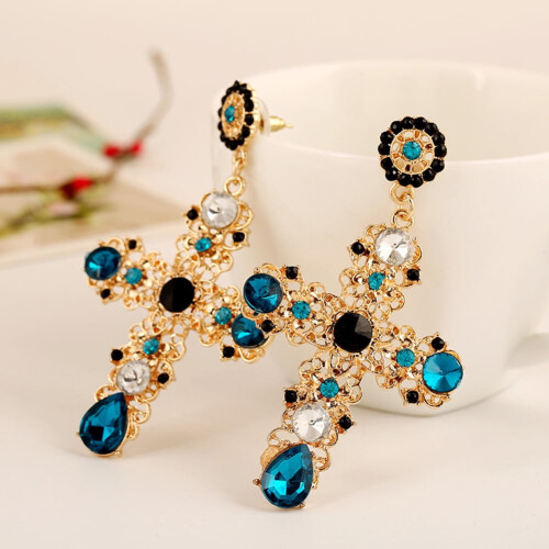 Boho rhinestone cross dangle earrings for women 1
