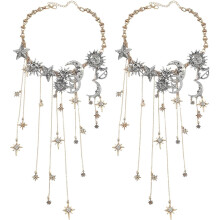 Collier pendentif soleil lune étoiles avec pompon en cristal (1 pièce)