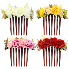 Peinetas de tela con diseño floral de rosas realistas (4 piezas)