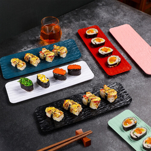 Bandeja retangular de plástico para servir sushi e bolos (1 unidade)