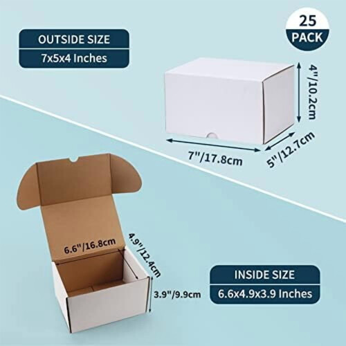 Caixas de envio brancas, pacote com 25 unidades, 17,8 x 12,7 x 10,2 cm (7 x 5 x 4 polegadas)