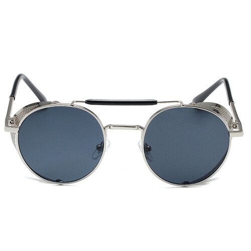 Occhiali da sole vintage rotondi steampunk argento 1