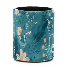 Porta-canetas de mesa com flores em aquarela, ideal para escritório e maquiagem.