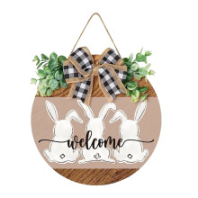 Letrero colgante de conejito de Pascua de madera con lazo (1 unidad)
