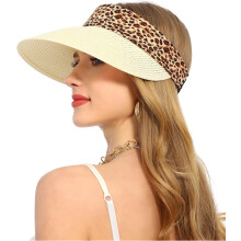 Visera de paja para mujer con protección UPF50+ y ala ancha.