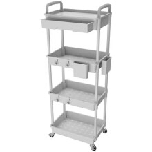 Chariot utilitaire roulant Ă 4 niveaux avec tiroir, gris