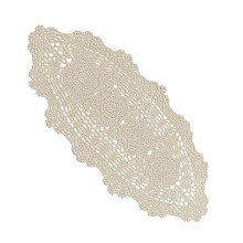Handmade Crochet Oval Table Runner Beige 12x24 in