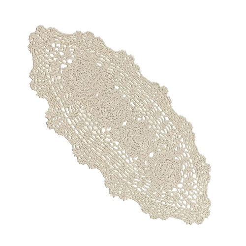 Handmade Crochet Oval Table Runner Beige 12x24 in