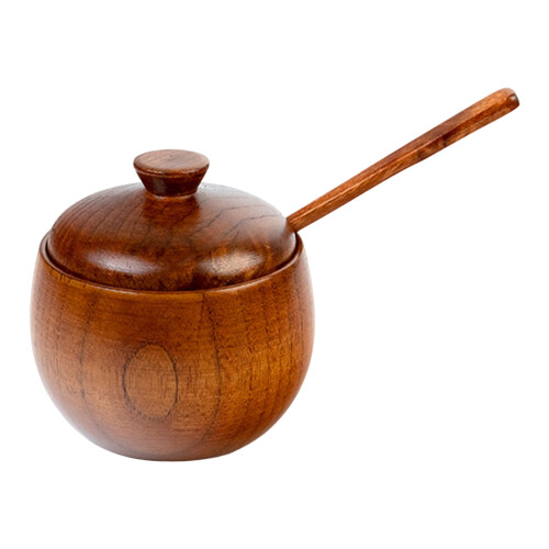 Vintage Gewürzdose aus Holz mit Löffeldeckel (1 Stück) 1