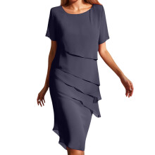 Robe d'été pour femme en mousseline unie, col rond, manches courtes