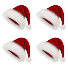 4X Christmas Hat, Santa Hat Holiday for Adults Unisex Comfort Extra Thicken Fur Xmas Hat for New Year Festive Party