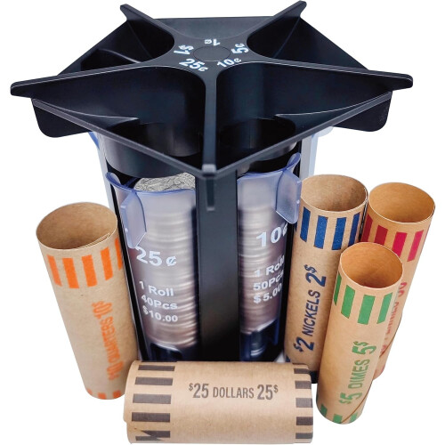 Coin sorter and counter with wrappers 5-in-1
