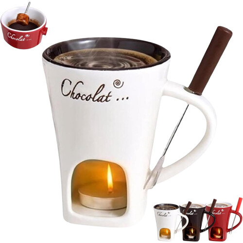 Chocolate Fondue Cup with Fork and Candle