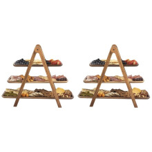 2X Träbricka i Tre Våningar, Organisatörsställ Farmhouse Tiered Cupcake Stand Matbord Dekorativ Display för Bröllopsfest