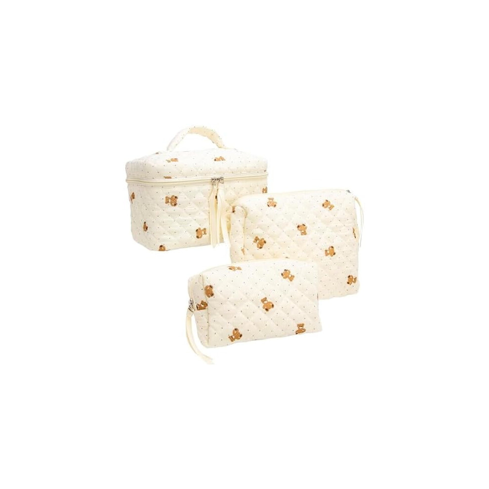 Makeup Bag Set Quilted Zipper Cosmetic Pouch 3PCS