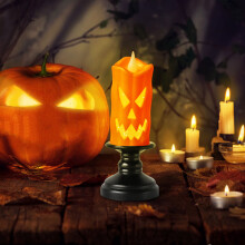 Candela a LED a forma di zucca di Halloween con teschio in plastica