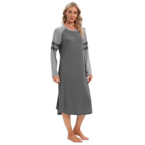 Camicia da notte da donna a maniche raglan con scollo rotondo, lunghezza intera 1