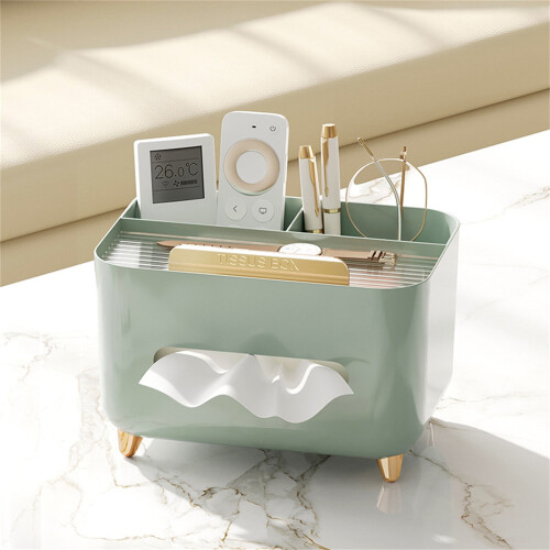 Boîte à mouchoirs en plastique vert et doré (1 pièce)
