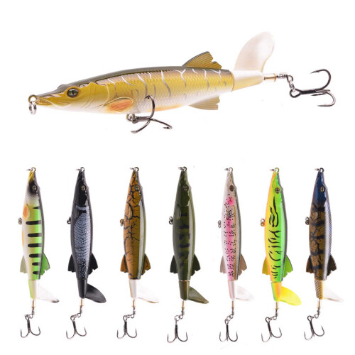 Crocodile-shaped topwater popper lure with trident hooks 1