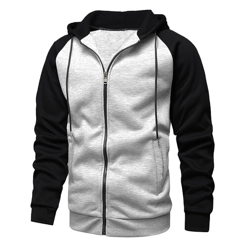 Ανδρικό φούτερ με κουκούλα σε χρωματικό μπλοκ, κορδόνι και φερμουάρ