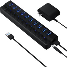 Concentrador USB 3.0 de 10 puertos con interruptores individuales y 12 V 2 A