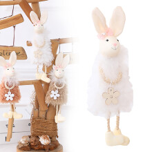 Easter Bunny Gnome Ornament Handmade Cotton Brown Pink White