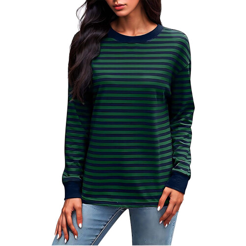 Damen Langarmshirt mit grünen Streifen, Polyester, Größe M 1