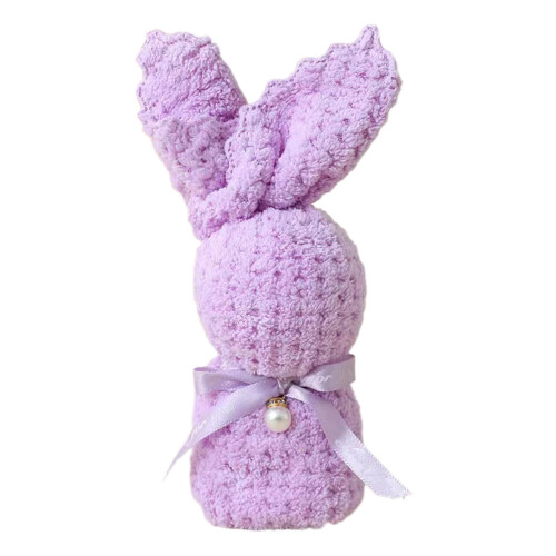 Serviette tricotée en forme de lapin violette (1 pièce)