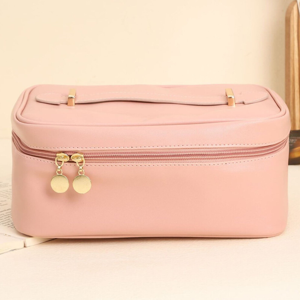 Makeup Bag Leather Travel Organizer with Brush Slots