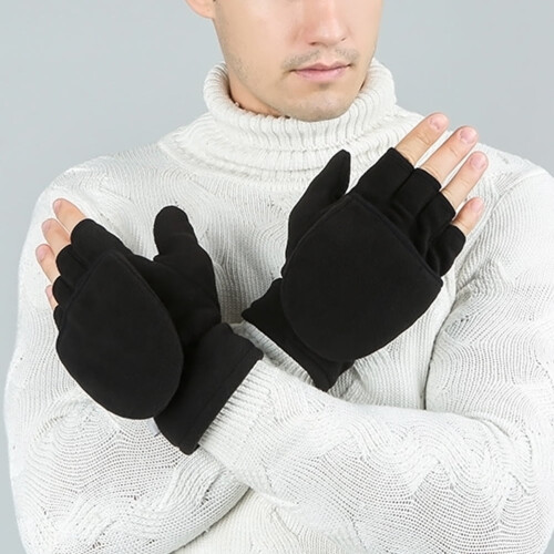 Γάντια Polar Fleece με μισά δάχτυλα, μαύρα, μέγεθος ενηλίκων 1