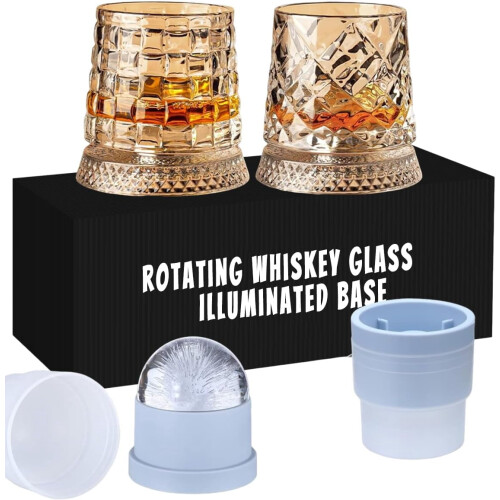 Whiskyglas med roterende lysende base 2 stk.
