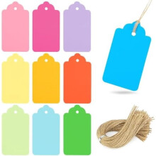 Etichete cadou din hârtie kraft cu șnururi, 100 buc., 8,4 x 4,5 cm