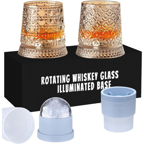 Whiskyglas med roterende lysende base 2 stk.