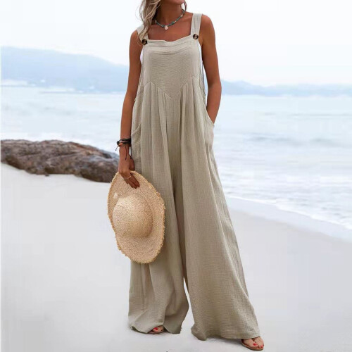 Macacão feminino casual sem alças com bolsos 1
