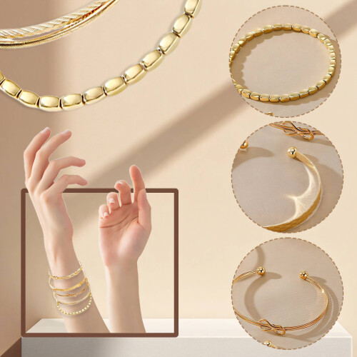 Bracciali rigidi dorati da donna, flessibili e impilabili, set da 5 pezzi 2