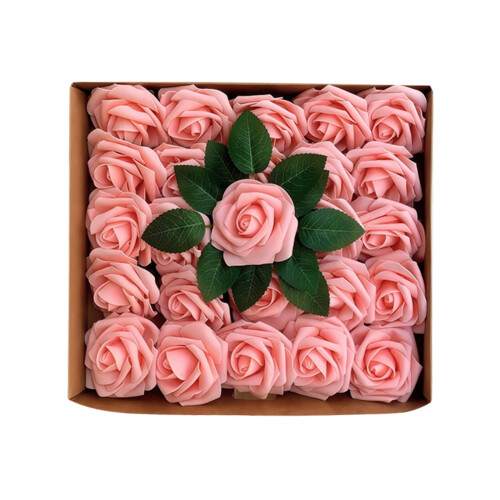 Champagnerrosa Schaumrosen mit Stiel, 25 Stück