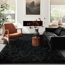 Black fluffy shag rug 5 ft x 8 ft non-slip plush