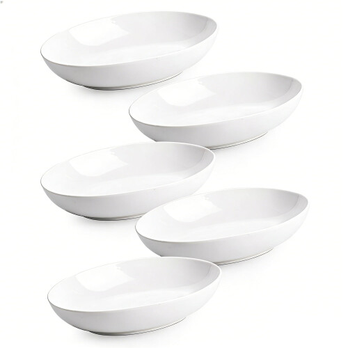 Oval serveringsskål hvit keramikk 613 ml sett med 5