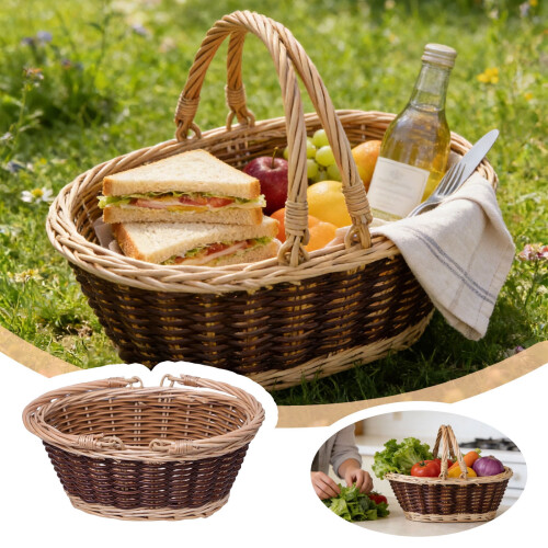 Picknickkorb aus Weide, naturbraun, mit Griffen