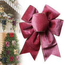 Roze fluwelen kerstboomtopperstrik 6,7 x 8,3 inch