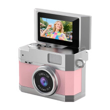 Retro mini digitalkamera 1080P rosa med 64 GB kort