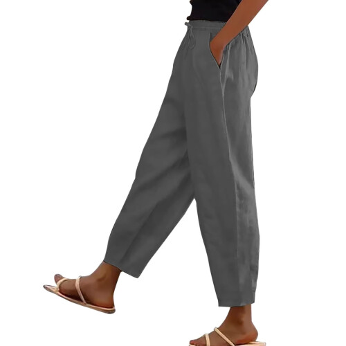 Damen Sommer Hose, einfarbig, lässig, weit geschnitten, mit elastischem Bund 1