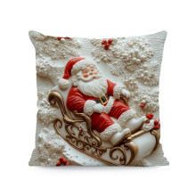 Kerstkussenhoezen goudwit sneeuwvlokken rendier 18x18